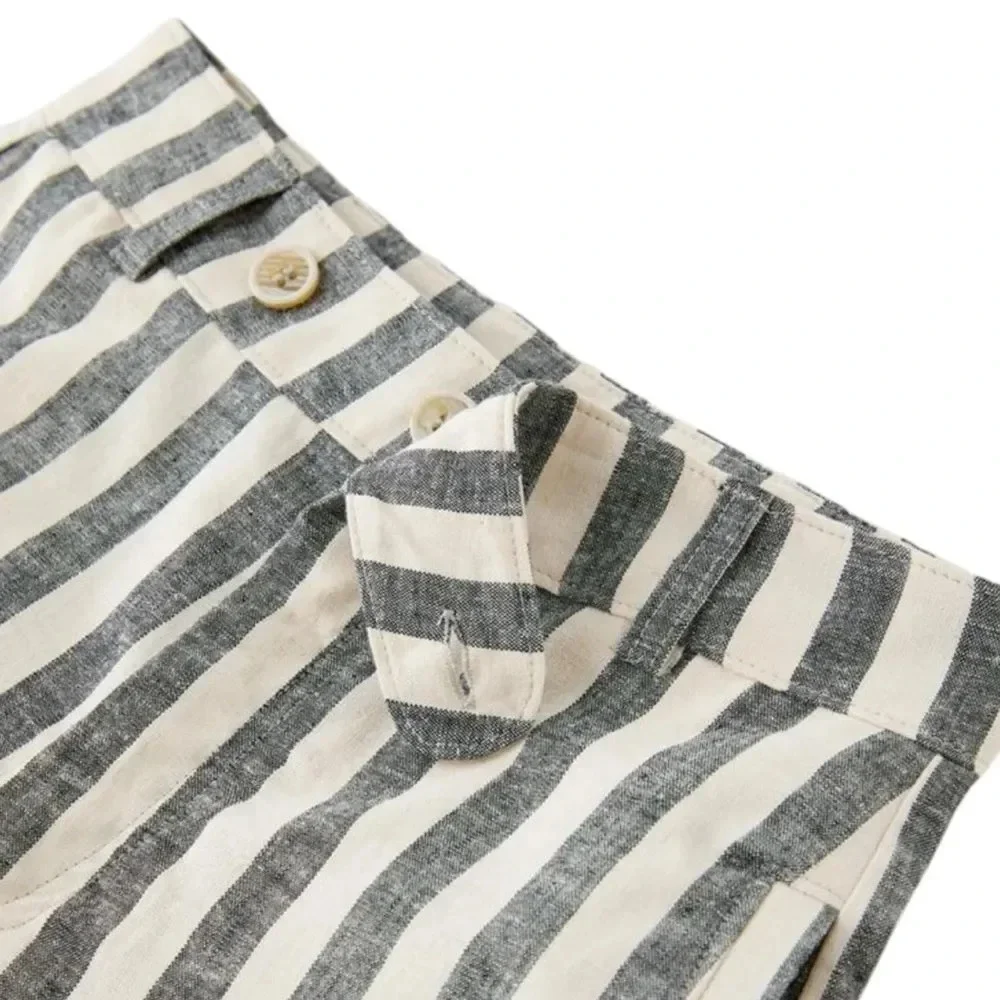 ZARA Kids | Black/White | LINEN BLEND STRIPED BERMUDA SHORTS WITH BUTTONS